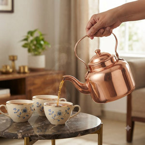 Bouilloire à thé en cuivre poli avec couvercle, poignée en laiton, théière pour cuisinière, chauffe-eau, pot de service traditionnel pour café et cuisine - Product Image 3