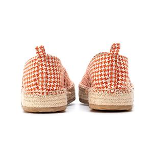 OEM ODM Women's Houndstooth Fabric <b>Flat</b> Casual <b>Shoes</b> Slip-On EVA with Jute Braid <b>Sole</b> Orange Made in BD - Product Image 3