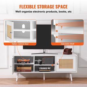 Mueble de TV Moderno de Mediados de Siglo, Mueble de TV Boho con Estantes Ajustables, Consola de TV de Ratán, Apto para TV de 55 Pulgadas, Estilo Madera, Livi - Product Image 4