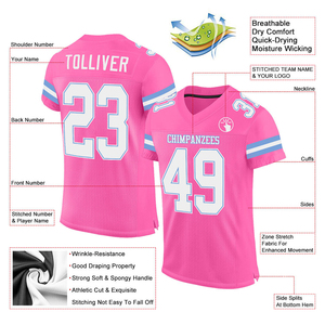 Camiseta de Fútbol Rosa Personalizada, Malla Blanca y Azul Claro, Franja Deportiva Auténtica, Camiseta de Equipo de Fútbol de Alta Calidad y Rendimiento - Product Image 2
