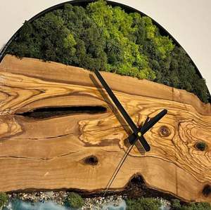 Luxury Biophilic Wall Clock Live Edge Olive Wood with Preserved Green Moss Art Silent Nature Inspired Clock for Modern Office - Product Image 4