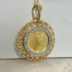 Pendentif pièce Liberty en argent sterling plaqué or 18 carats, serti de diamants, style vintage classique, certifié IGI, unisexe - Product Image 2