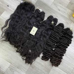 Extensiones de cabello humano vietnamita de onda profunda al por mayor, negro natural, ondulado natural, doble trama, cosidas a máquina, directamente de fábrica. - Product Image 6