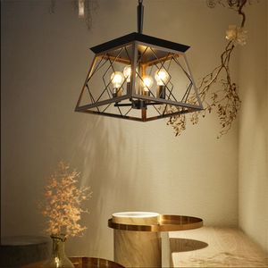 16" Modern Walnut Black Iron Industrial 4-<b>Light</b> Pendant <b>Chandelier</b> Adjustable Hanging <b>Light</b> Metal Cage Design Dining Kitchen - Product Image 3