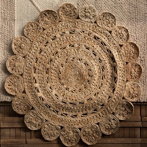 Tapis rond artisanal en jute naturelle, style bohème, tissage plat, décoration de salon, nettoyage facile - Product Image 5