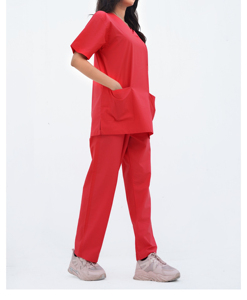Newly Styled Medical <b>Scrubs</b> Women Comfortable Hospital <b>Uniform</b> Red Jersey Spandex Summer <b>Scrub</b> Sets OEM Jumpsuit Short Sleeve - Product Image 4