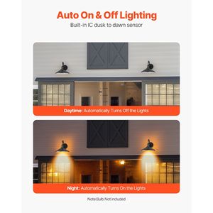 Set di 2 Lampade da Esterno Stile Fienile, Diametro 11,5 Pollici, Applique da Parete a Collo d'Oca, con Sensore Crepuscolare, Antiruggine, Nuovo Design per Esterni e Casa - Product Image 3