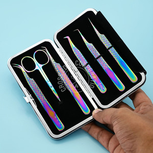 Pinzas de belleza de acero OEM al por mayor, aplicador de pestañas de fibra de 45 grados, curvado, antiácido, para volumen individual, de acero inoxidable - Product Image 1