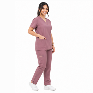 Ensemble de tenue médicale pour femmes, vêtements de travail médicaux, haut extensible à col en V, pantalon à taille élastique, ensemble pour hôpital, clinique de santé - Product Image 2