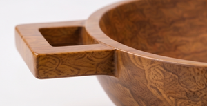 Walnut Finished <b>Mango</b> <b>Wood</b> Serving <b>Bowl</b> Round Salad <b>Bowl</b> with Solid Square Geometric Cutout Side Handles - Product Image 4