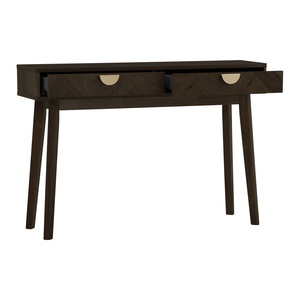 Mid Century Minimalist Modern Solid Wood Console <b>Table</b> with 2 Drawers Curved <b>Edge</b> Design Entryway <b>Table</b> - Product Image 2