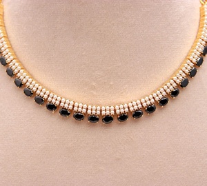 Oval Black Onyx and Pearl Necklace Set Brass 22K Gold Plated Elegant Wedding Jewelry Adjustable Chain Wholesale Jewellery - Product Image 2
