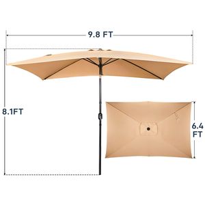 Ombrellone da Esterno Quadrato 3x2m con Telaio Inclinabile, 6 Stecche in Ferro, Palo in Ferro da 2,7m, Tessuto in Poliestere, per Giardino e Protezione Solare - Product Image 4