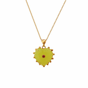 Collar con Colgante de Corazón de Calcedonia Amarilla Natural con Detalle de Granate, Chapado en Oro, Cadena de Eslabones Estilo Bohemia, Joyería para Mujer - Product Image 1