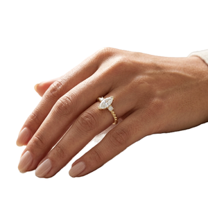 Bague de mariage en or massif 14K 18K avec moissanite ronde taille marquise et diamant de laboratoire, bande torsadée, minimaliste, empilable, bague de promesse - Product Image 5