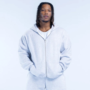 Custom Wholesale <b>Grey</b> Marl Zip Up Hoodie Oversized Unisex Fleece <b>Sweatshirt</b> Jacket OEM ODM Private Label Clothing Manufacturer - Product Image 4