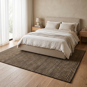 Alfombra de Lana con Textura Tonal Sólida en Negro, Dorado y Beige, Alfombra Moderna de Diseño Lineal, Antideslizante, Ecológica, con Pelo Grueso para Sala de Estar - Product Image 3