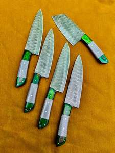 Lot de 1 à 10 couteaux de cuisine avec manche en résine verte, motif laser Damas, en acier inoxydable, couteau de chef pour trancher la viande et piquer - Product Image 2