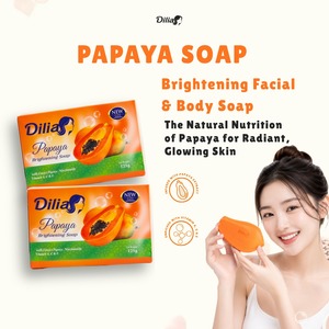 Savon en barre DiLia à la papaye 125g, éclaircissant et blanchissant la peau, nettoyage en profondeur pour adultes et tous types de peau - Product Image 1