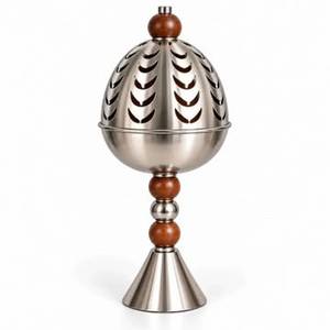 Brûleur d'encens de table noir avec finition argentée, diffuseur d'arômes arabe, support de parfum de luxe, brûleur de Bakhoor pour la maison - Product Image 1