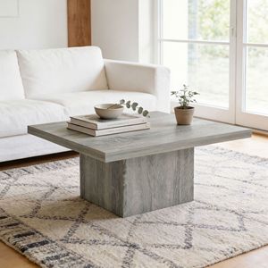 Table basse en pierre avec plateau en grain de bois gris de 1,6 po d'épaisseur, montage facile pour le salon - Product Image 2