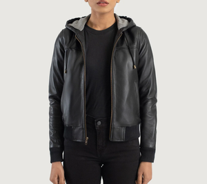 Leather Bomber <b>Jacket</b> Women Men Unisex Black Zipper Closure Solid Color Autumn Winter Wear Regular <b>Fit</b> <b>Slim</b> Style Eco-Friendly - Product Image 1