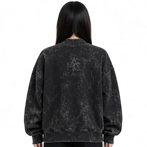 Top Trending Acid Washed Oversized Customizable <b>Fleece</b>/Cotton Sweatshirt <b>Black</b> Color Premium Mock Neck Drop Shoulder Pullover - Product Image 3