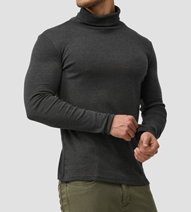 FONILBEST SPORTS WEARS Pull à col roulé ajusté pour homme en polyester tricoté, épaisseur standard, couleur unie, décontracté, long - Product Image 1