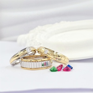 New Classic Wedding <b>Rings</b> for Couples with Zircon 4 Layers Plated Rhodium Gold Vermeil 925 Sterling <b>Silver</b> - Product Image 5
