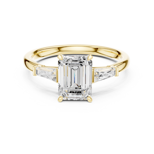 Anillo de Compromiso con Diamante Corte Esmeralda, Anillo Solitario de Oro de 18K con Piedras Laterales Trapezoidales, Anillo de Boda de Lujo - Product Image 1