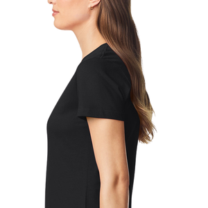 Camiseta de Jersey para Mujer, Cuello en V, Manga Corta, Color Negro Liso, con Logotipo, Mezcla de Algodón Suave y Transpirable, Informal, para Uso Diario, Ligera, para Verano - Product Image 5