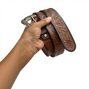 Buffalo Cow Leather Pin Buckle Steel <b>Belt</b> <b>Brown</b> Natural Color Solid Pattern Custom <b>Men's</b> Women Eco-Friendly Durable Accessory - Product Image 1