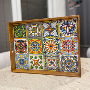 Plateau en bois imprimé style Mid-Century, motif rétro, pour décoration intérieure vintage, plateau de service en gros - Product Image 1