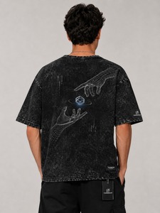 Venta al por mayor de camisetas de punto para hombre de alta calidad, 100% algodón, personalizables, transpirables, ecológicas, de corte oversize, con lavado ácido. - Product Image 2