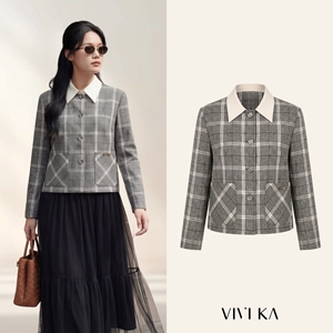 เสื้อแจ็คเก็ตผู้หญิงลายสก็อตสุดหรู คอเสื้อถอดได้ แขนยาว สวมทับได้ ดีไซน์พิเศษสำหรับฤดูใบไม้ร่วงและฤดูหนาว รุ่น SELENE - Product Image 1