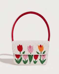 Sac à bandoulière léger et écologique en forme de tulipe orné de perles, style bohème chic, avec détails faits à la main, idéal pour les mariages et les soirées - Product Image 3