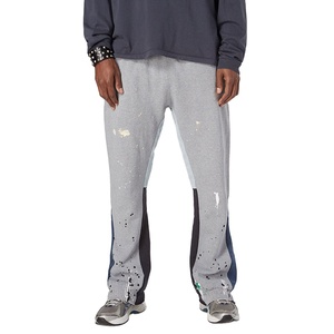 Custom 2025 Men's Streetwear Baggy Patchwork Flare Sweatpants Breathable Paint <b>Jogger</b> <b>Stacked</b> Flared Sweatpants Flat Front Style - Product Image 1