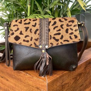 กระเป๋าสะพายข้างประดับพู่หนังแท้พิมพ์ลายเสือดาวสำหรับผู้หญิงกระเป๋าถือหนังวัวสุดหรูแบบดั้งเดิม - Product Image 3
