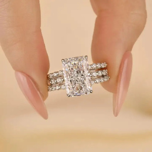Elegant 925 <b>Sterling</b> <b>Silver</b> 5.0 Carat Moissanite Radiant Cut Insert Women's Wedding Engagement <b>Ring</b> <b>Set</b> White Gold Plated - Product Image 6