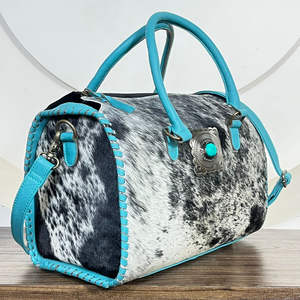 Sacs de voyage en cuir de vachette faits à la main de grande capacité, style western, avec concho en pierre turquoise, sacs à bandoulière et sacs de sport - Product Image 4