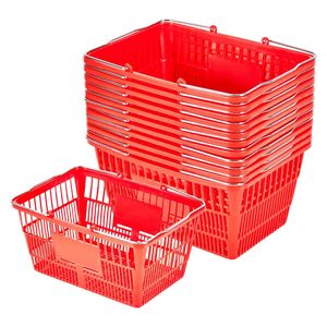 12 Cestas de Compras de Plástico PE Rojo de 21L con Asas Metálicas, Apilables, Portátiles, para Supermercado, Comercio Minorista y Uso Doméstico, Malla Densa D0100XFE3JA - Product Image 1