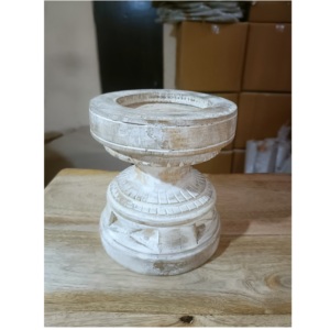 Portavelas de Madera Blanca Antigua Tallada a Mano de Tamaño Mediano con Base de Metal para Decoración del Hogar, Navidad, Personalizado - Product Image 1