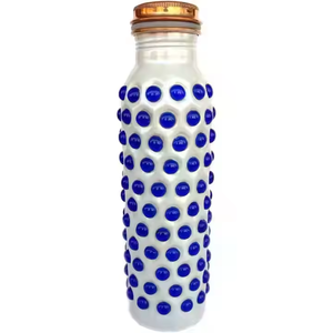 Botella de Cobre con Puntos Blancos y Azules, Artículos de Bebida de Arte Contemporáneo, Botella de Agua Decorativa, Elegante Regalo de Bienestar, Diseño Premium - Product Image 1