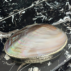 Boîte à bijoux de luxe en coquille irisée, boîte à souvenirs ovale décorative faite à la main - Product Image 1