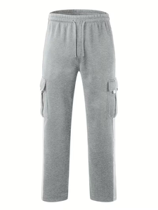 Men's Gray Cargo Jogger Pants Elastic Waist Drawstring Side Pockets Casual Sweatpants Autumn Wear - Product Image 2