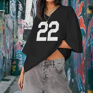 Camiseta Oversize Personalizada para Mujer, Estilo Urbano, Cuello en V, Estampado de Números, Verano, Casual, Holgada, Manga Corta, Jersey de Poliéster - Product Image 5