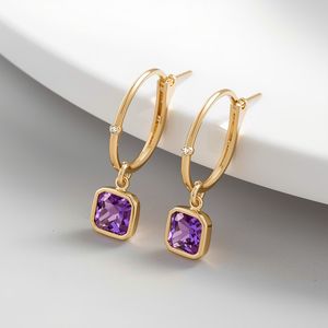 Pendientes de Oro Sólido de 14K con Corte Cuadrado Morado, Joyería Fina para Mujer, Diseño Delicado y Elegante, Certificado por GIA, a la Moda - Product Image 5