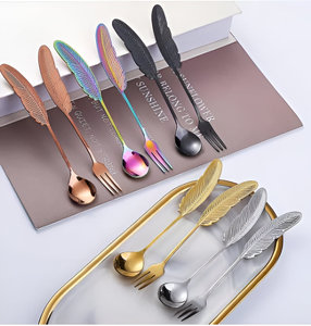 Cuillère à thé à poignée en forme de plume créative de couleur personnalisée de vente chaude - Product Image 5