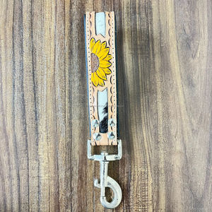 High Quality Customizable Dog Leads Hand Tooled Genuine Leather Sunflower Design Handle Traffic Leash for Dogs Pet Accessories - Product Image 5