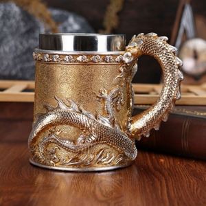 Tasse à café décorative vintage en acier inoxydable doré avec sculpture de dragon créative - Product Image 4
